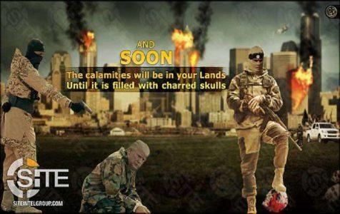 ISIS terrorists execute Donald Trump as Seattle burns in the background in latest propaganda poster