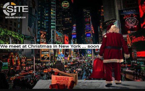 ISIS propaganda picture shows Santa standing with cynamite and overlooking Times Square in New York