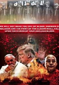 ISIS celebrate Sri Lankan bomb attack with poster showing the Pope and Donald Trump on fire