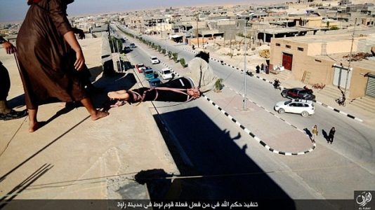ISIS release video showing bound man being hurled off the top of a building