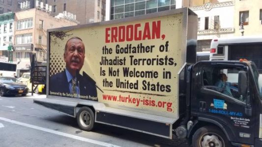 Van targeting the Godfather of Jihadist terrorists moved around New York at the UN Climate Summit