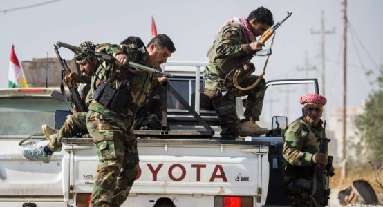 Kurdish Peshmerga carries out a security operation against the Islamic State near Tuz Khurmato