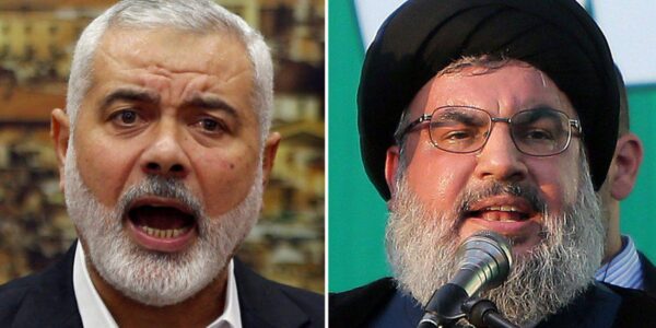 Hamas leader Ismail Haniyeh meets the Hezbollah chief Hassan Nasrallah in Beirut